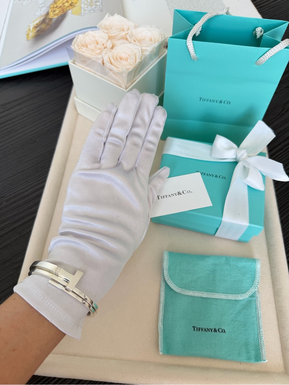 Tiffany & Co. T Diamond Square Wrap Silver Hinged Bangle Bracelet sz M $2,200